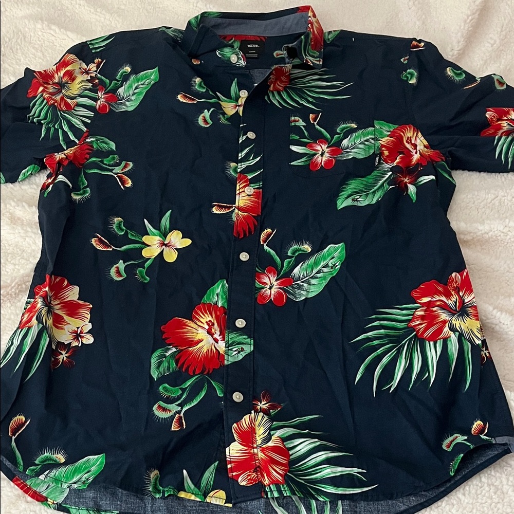 Vans Navy Floral Casual Button Down Shirt